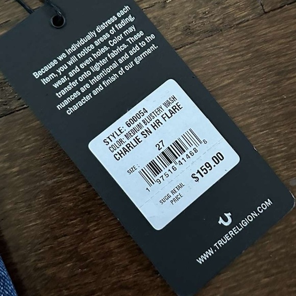 True Religion-Charlie High rise flare jeans, blue- size 27-NWT-retails $159 - Picture 10 of 11